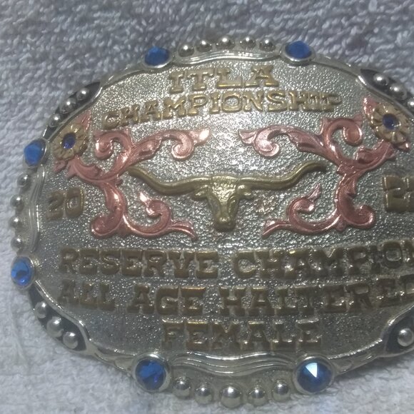 2022 ITLA Championship All Age Haltered Female Trophy Buckle Blue Stones Great main image 8
